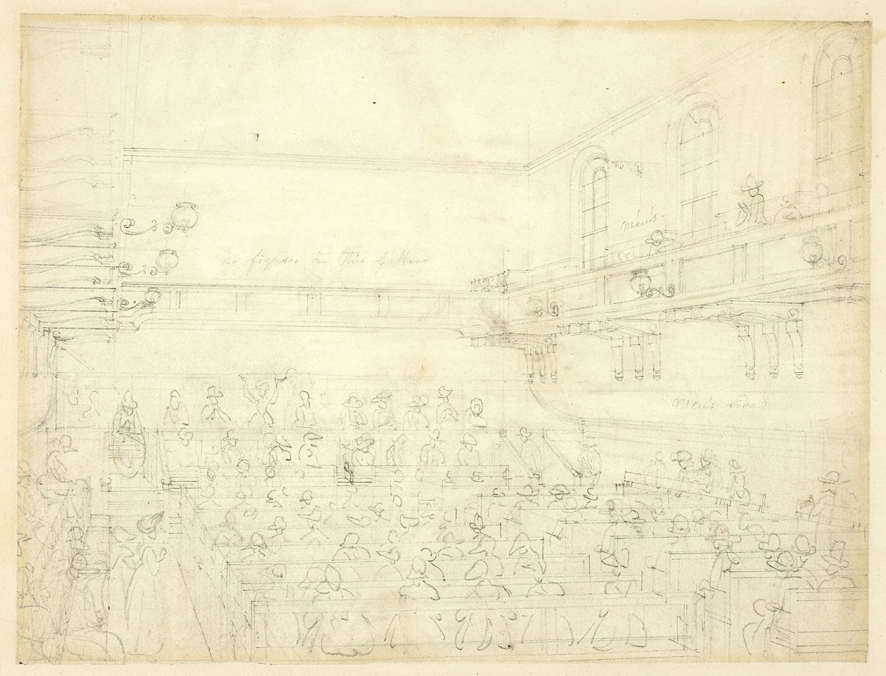 Studium spotkania kwakrów, z Mikrokosmosu Londynu autorstwa Augustus Charles Pugin