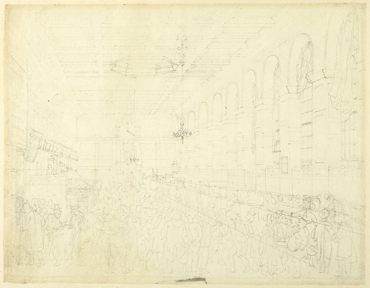 Studium dla The Long Room, Custom House, od Microcosm of London autorstwa Augustus Charles Pugin