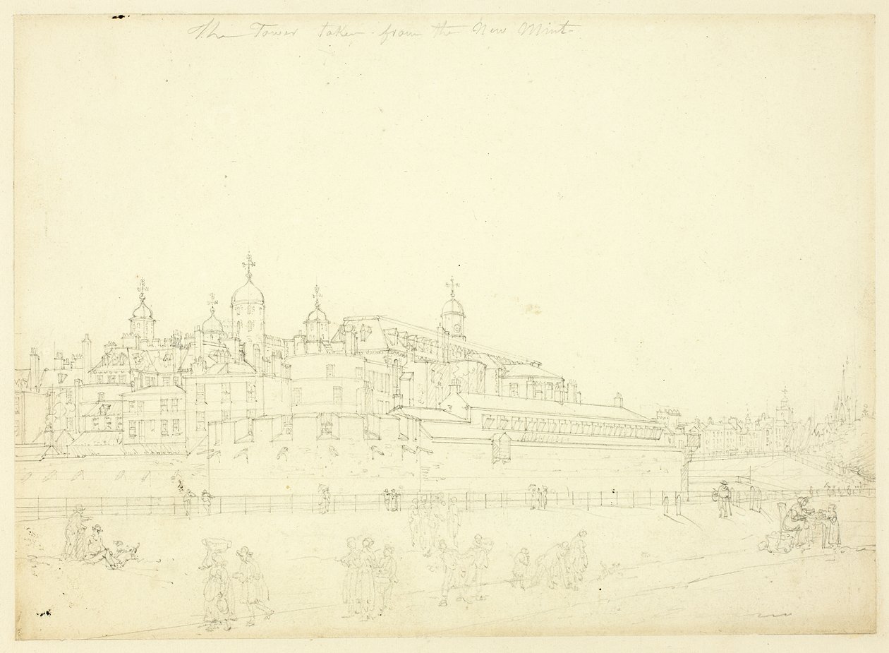 Studium dla wieży zaczerpniętej z nowej mennicy, z Microcosm of London autorstwa Augustus Charles Pugin