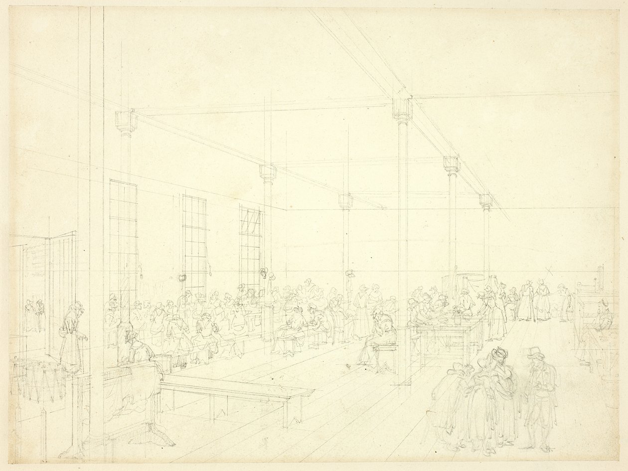 Studium dla przytułku, parafia św. Jakuba, z Mikrokosmosu Londynu autorstwa Augustus Charles Pugin