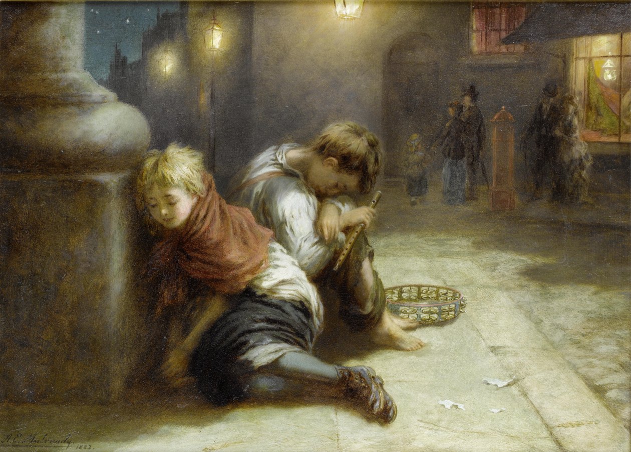 Zmęczeni minstrele autorstwa Augustus Edwin Mulready