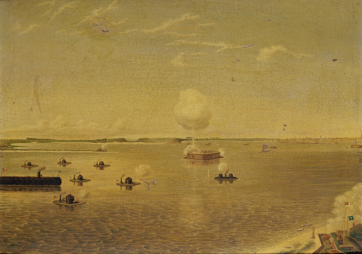 Szturm na Fort Sumter, 7 kwietnia 1863, c.1863 (olej na płótnie) autorstwa Augustus Grinevald