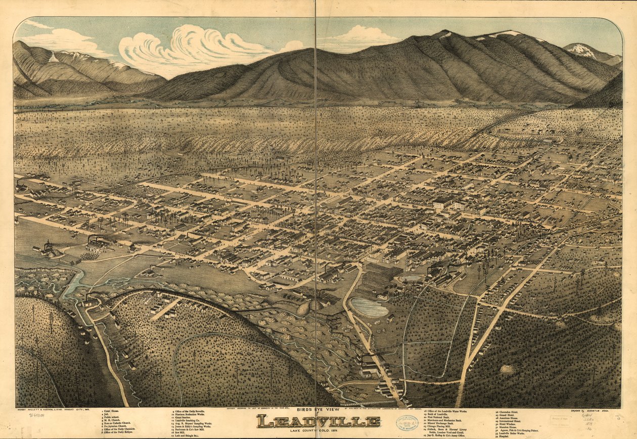 Widok z lotu ptaka na Leadville w hrabstwie Lake w stanie Kolorado, 1879. autorstwa Augustus Koch