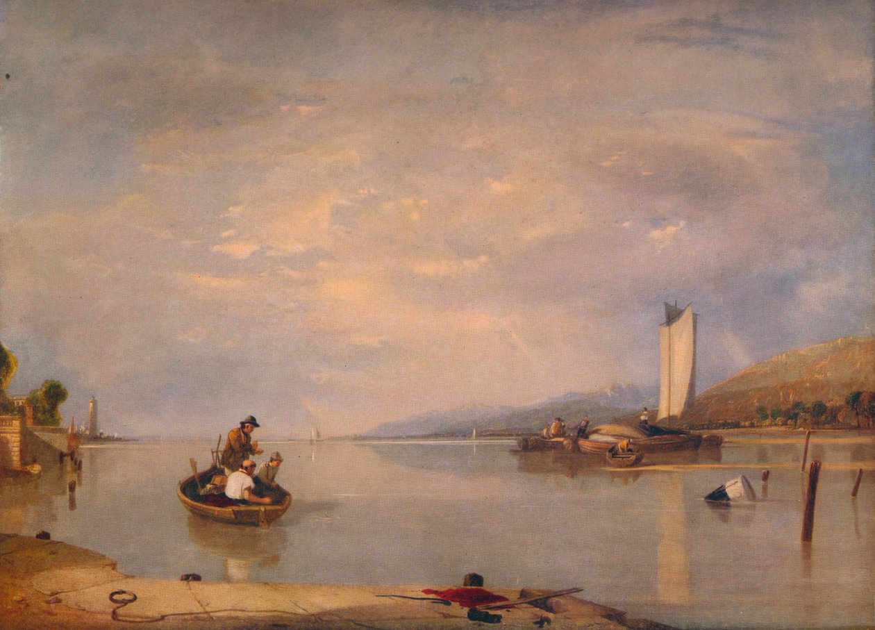 Martwy spokój, łodzie przy zamku Cowes, ok. 1841 r. autorstwa Augustus Wall Callcott