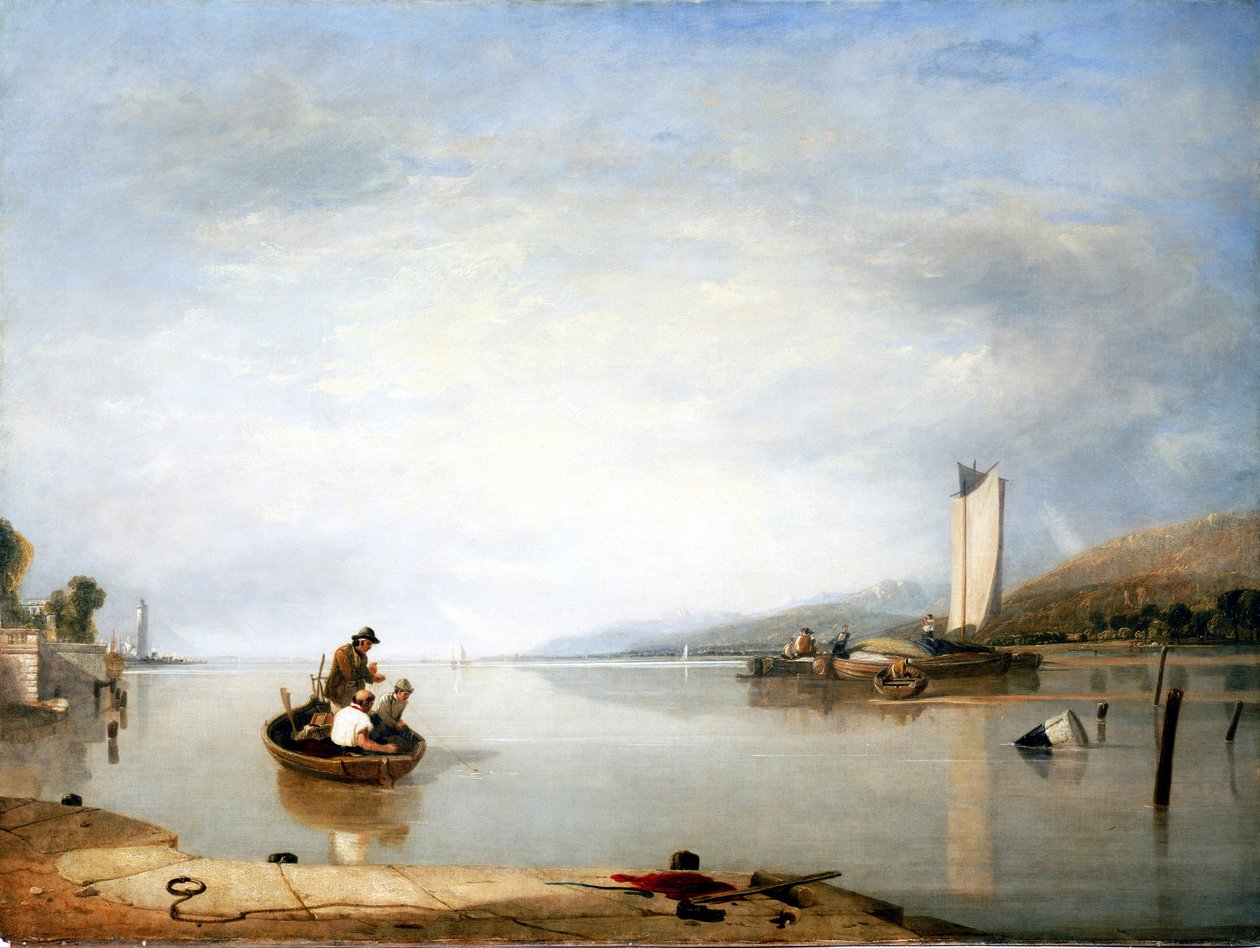 Scena wędkarska w pobliżu zamku Cowes (Anglia). Olej na płótnie autorstwa Sir Augustusa Wall Callcotta (1779-1844). autorstwa Augustus Wall Callcott