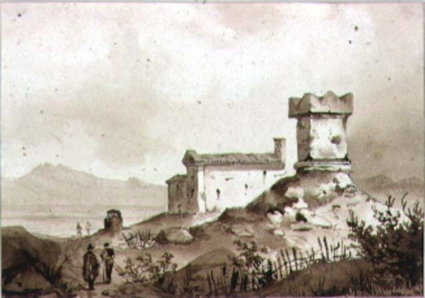 Włoski krajobraz ze starożytnym rzymskim sarkofagiem (rysunek) autorstwa Augustus Wall Callcott