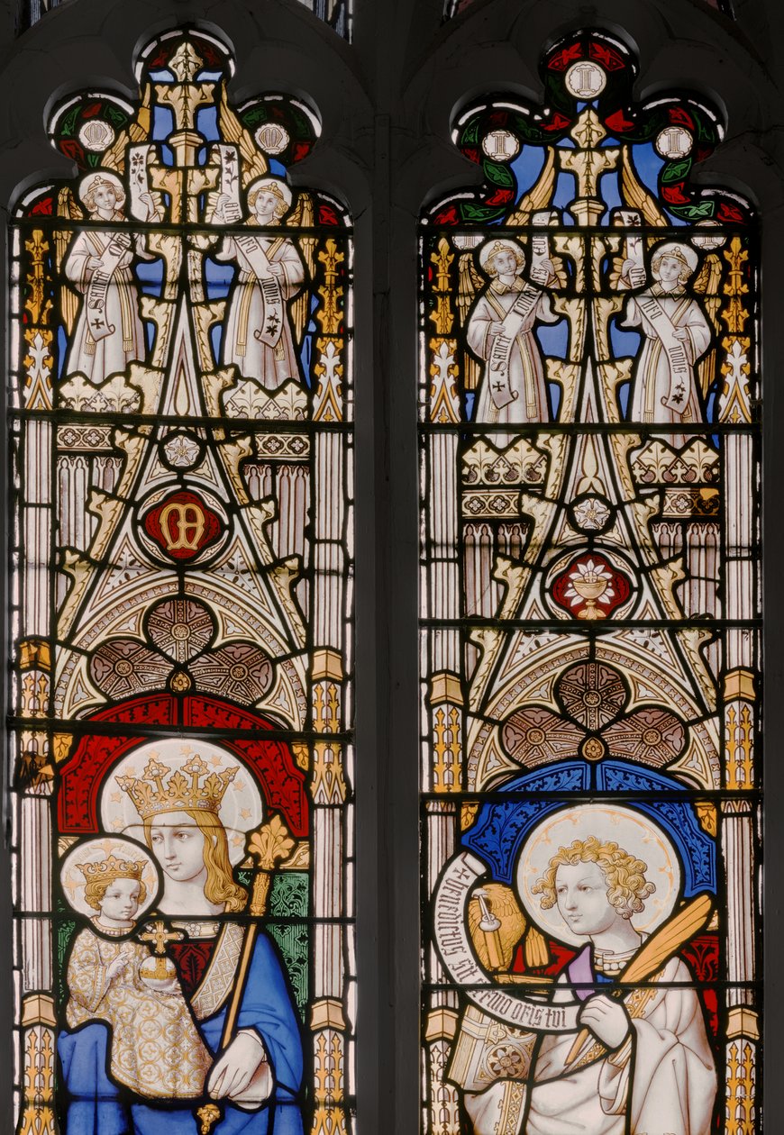Okno apsydy z Madonną z Dzieciątkiem i św. Janem Ewangelistą, detal, 1841-42 (witraż) autorstwa Augustus Welby Northmore Pugin
