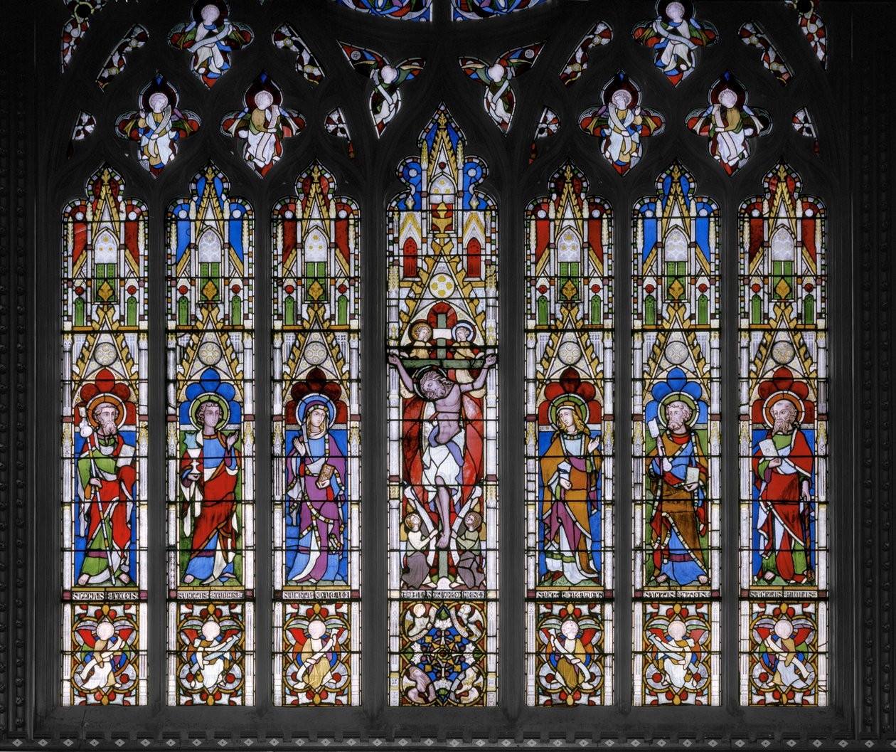 Ukrzyżowanie ze świętymi, 1851 (witraż) autorstwa Augustus Welby Northmore Pugin