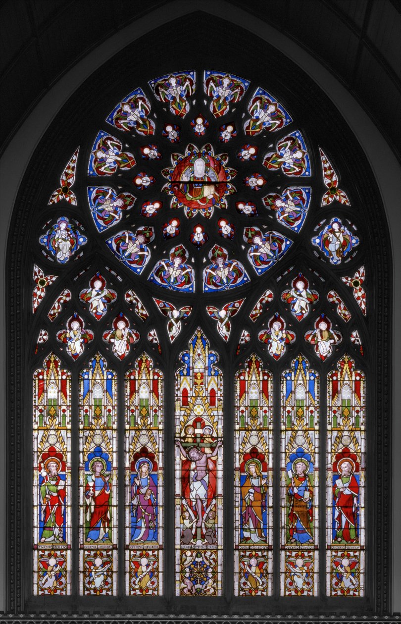 Ukrzyżowanie ze świętymi, 1851 (witraż) autorstwa Augustus Welby Northmore Pugin