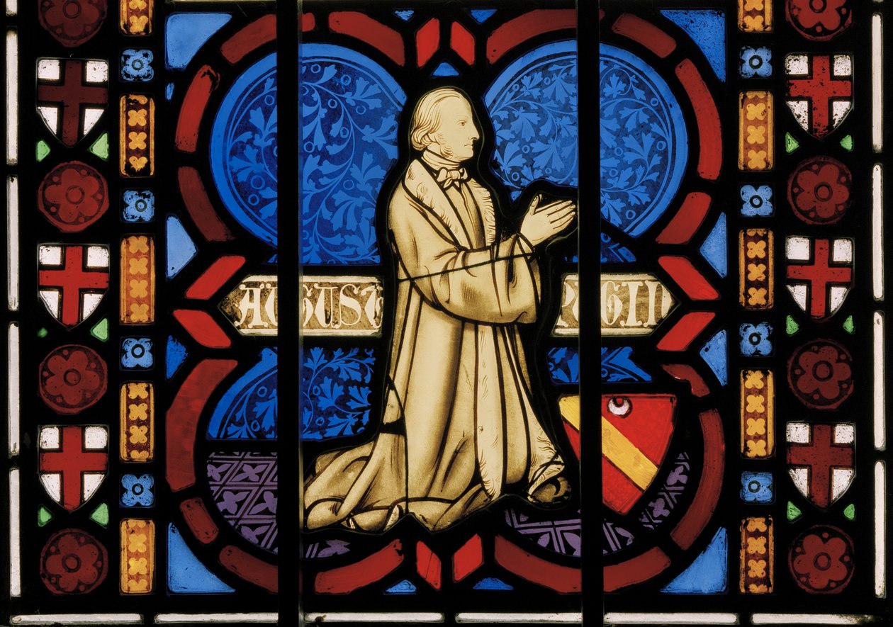 Pugin klęczący na modlitwie, wschodnie okno kaplicy, ok. 1844 (witraż) autorstwa Augustus Welby Northmore Pugin