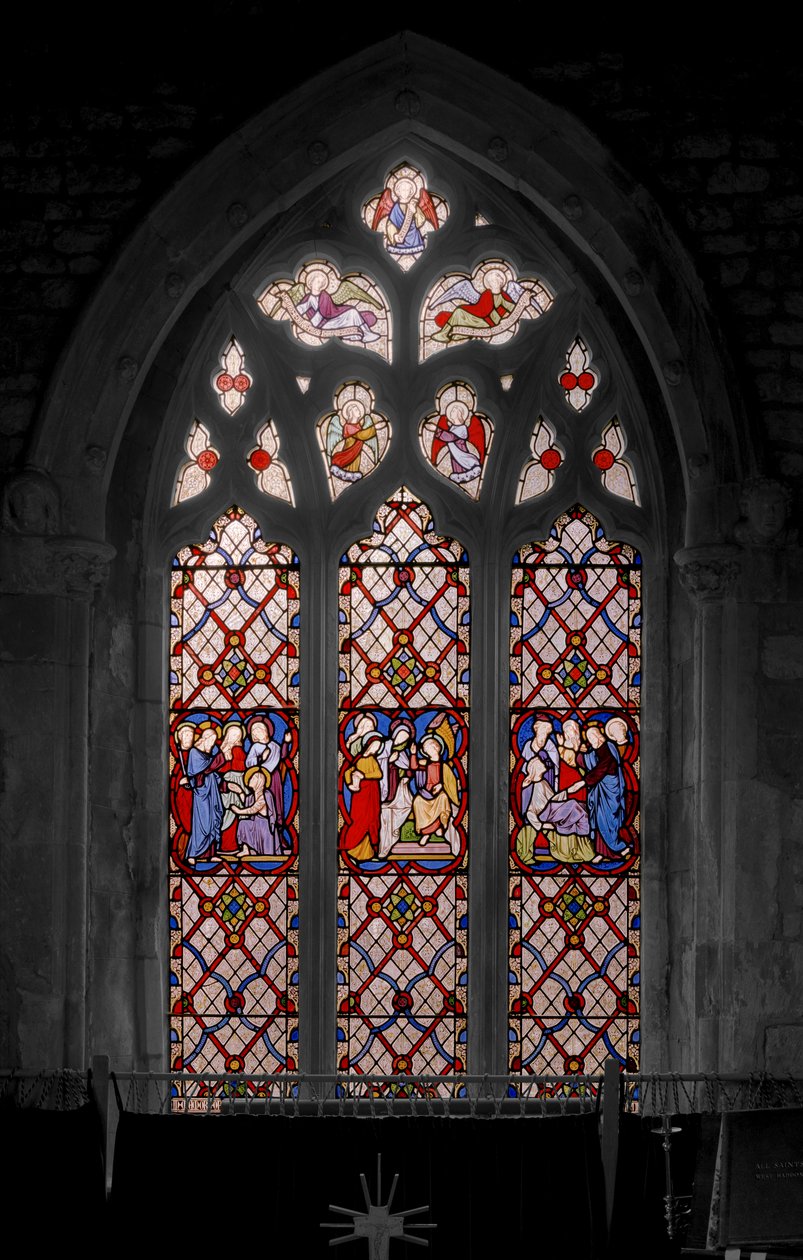 Wskrzeszenie Łazarza, Maryja przy grobie i Wskrzeszenie córki Jaira, 1850 (witraż) autorstwa Augustus Welby Northmore Pugin