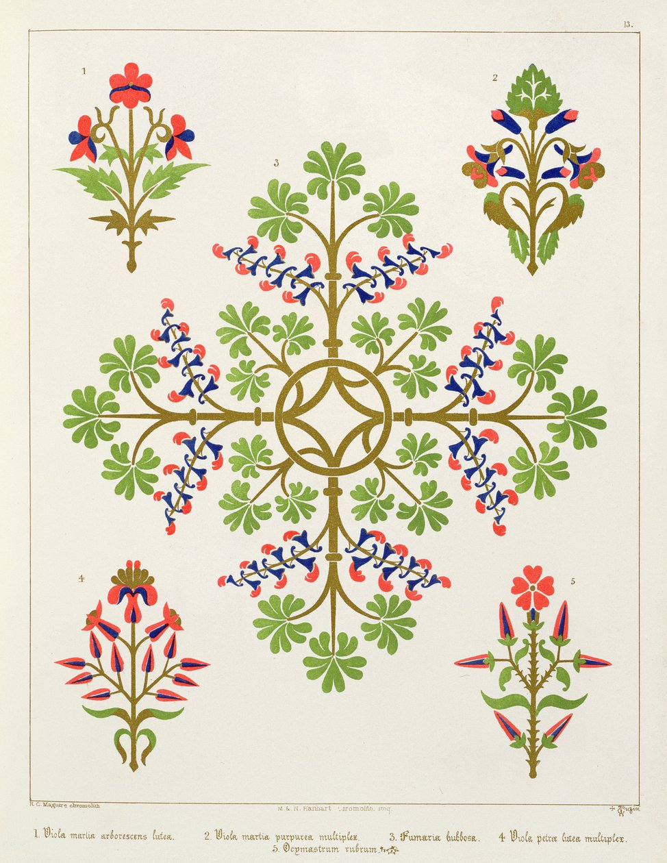 Projekt tapety z motywem róż, wydrukowany przez M. und N. Hanhart autorstwa Augustus Welby Northmore Pugin