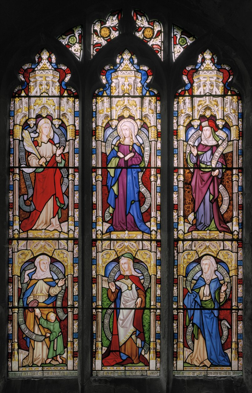 Ruth, Dziewica Maryja, Sarah, Hannah, Dorcas i Anne, 1852 (witraże) autorstwa Augustus Welby Northmore Pugin