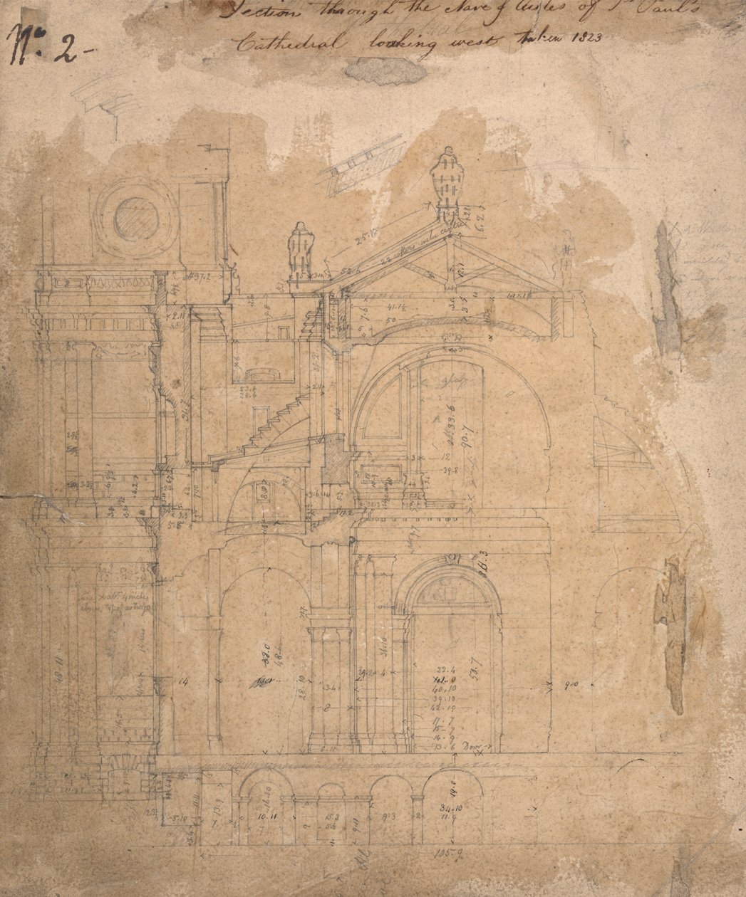 Seção através da nave dos corredores da Catedral de St. Paul com aparência de polonês ocidental autorstwa Augustus Welby Northmore Pugin