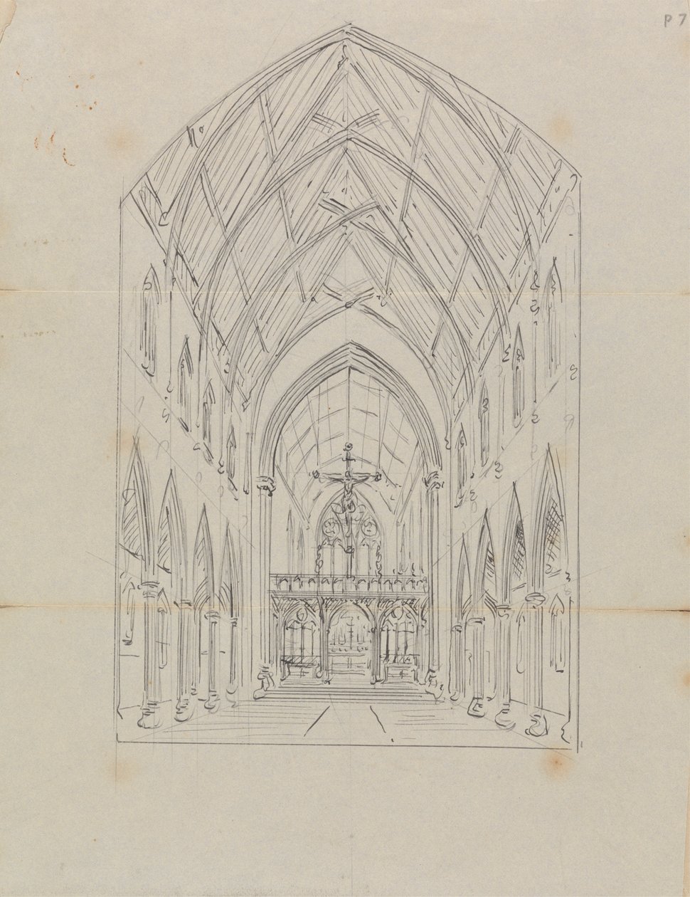 Szkic wnętrza gotyckiego kościoła autorstwa Augustus Welby Northmore Pugin