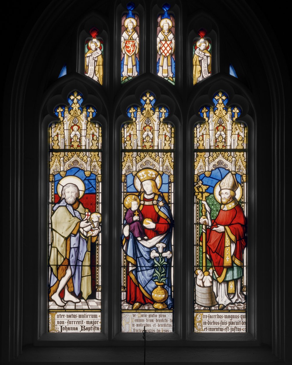 Św. Jan Chrzciciel, Dziewica z Dzieciątkiem i Św. Mikołaj, 1841 (witraże) autorstwa Augustus Welby Northmore Pugin