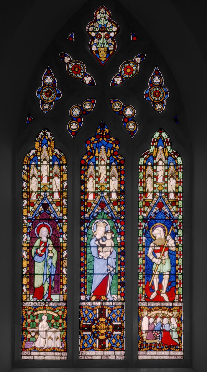 Św. Jan Ewangelista, Dziewica z Dzieciątkiem i Św. Jerzy, c.1844 (witraże) autorstwa Augustus Welby Northmore Pugin