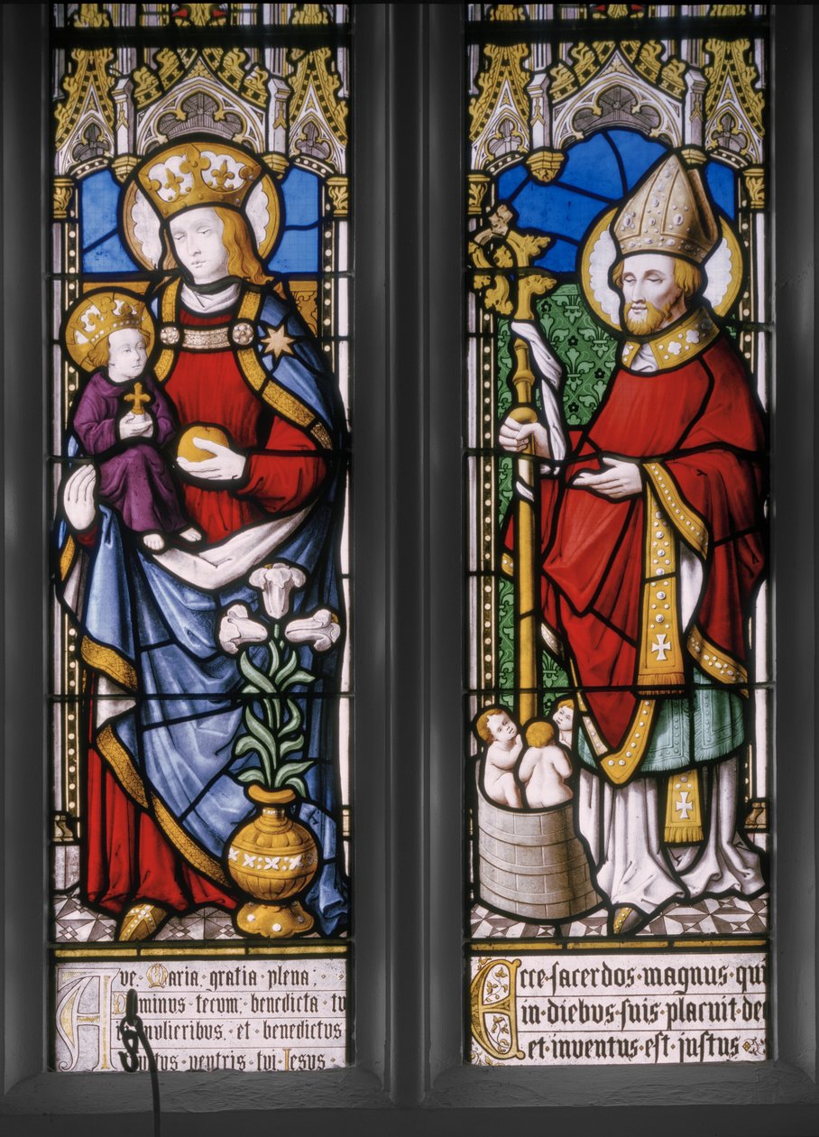 Dziewica z Dzieciątkiem ze św. Mikołajem, detal, 1841 (witraż) autorstwa Augustus Welby Northmore Pugin