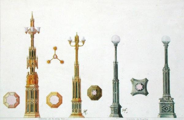 Projekty kandelabrów w zamku Windsor autorstwa Augustus Welby Pugin