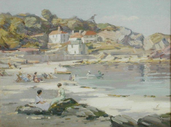 Plaża Cornish (olej na panelu) autorstwa Augustus William Enness
