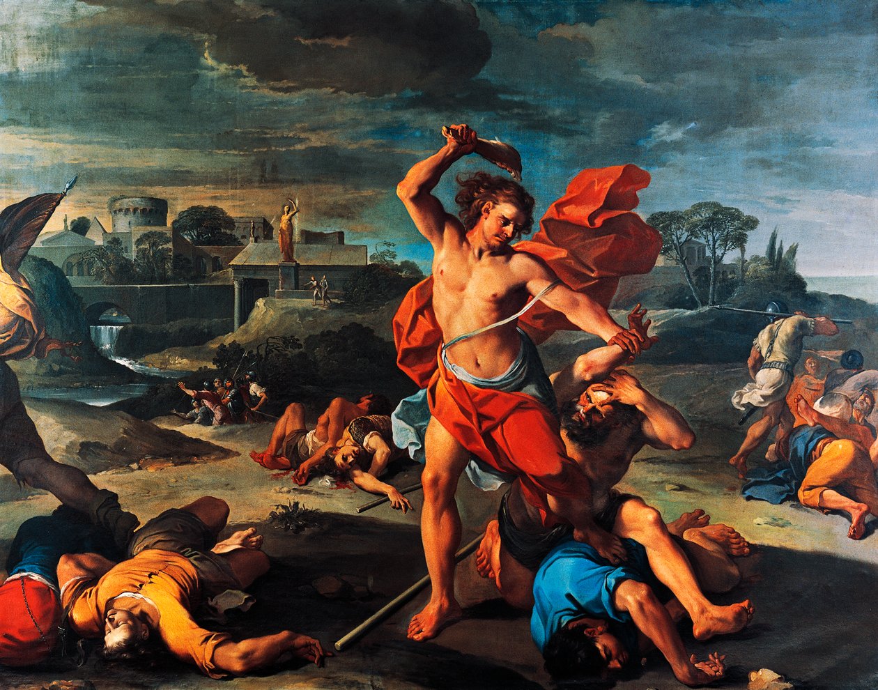 Samson zabija Filistynów, obraz Aureliano Milani (1675-1749), olej na płótnie, 225x290 cm, Włochy autorstwa Aureliano Milani