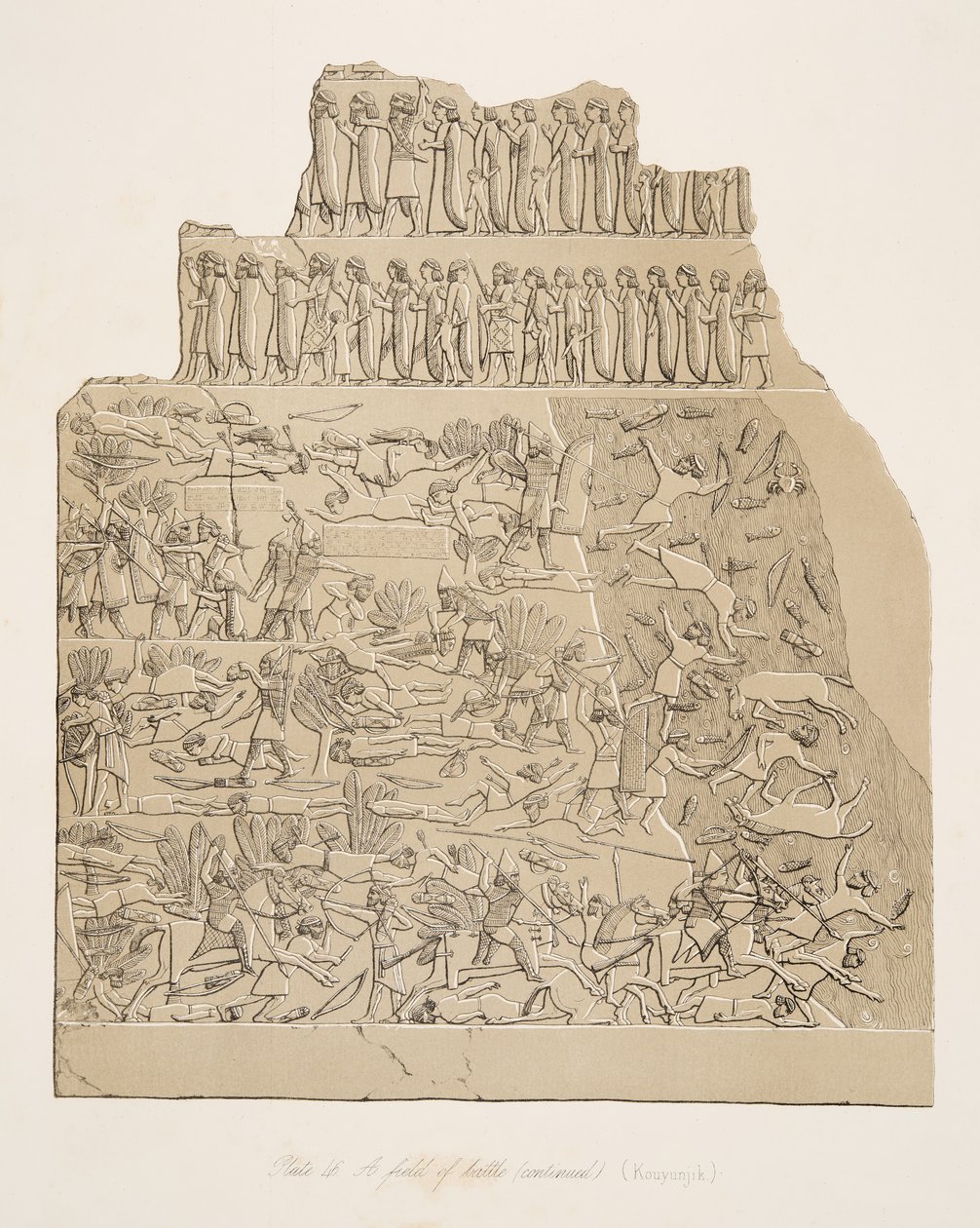 Pole bitwy (Kouyunjik), z Monuments of Niniveh, wyd. 1849 autorstwa Austen Henry Layard
