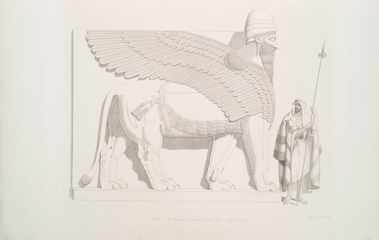 Skrzydlaty lew z ludzką głową z Nimroud [Calah], 1849 autorstwa Austen Henry Layard