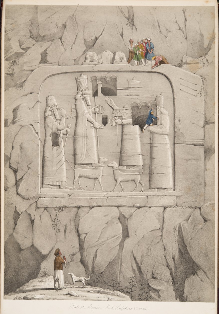 Asyryjska rzeźba naskalna (baw.), z Monuments of Niniveh, wyd. 1849 (grawerowanie) autorstwa Austen Henry Layard