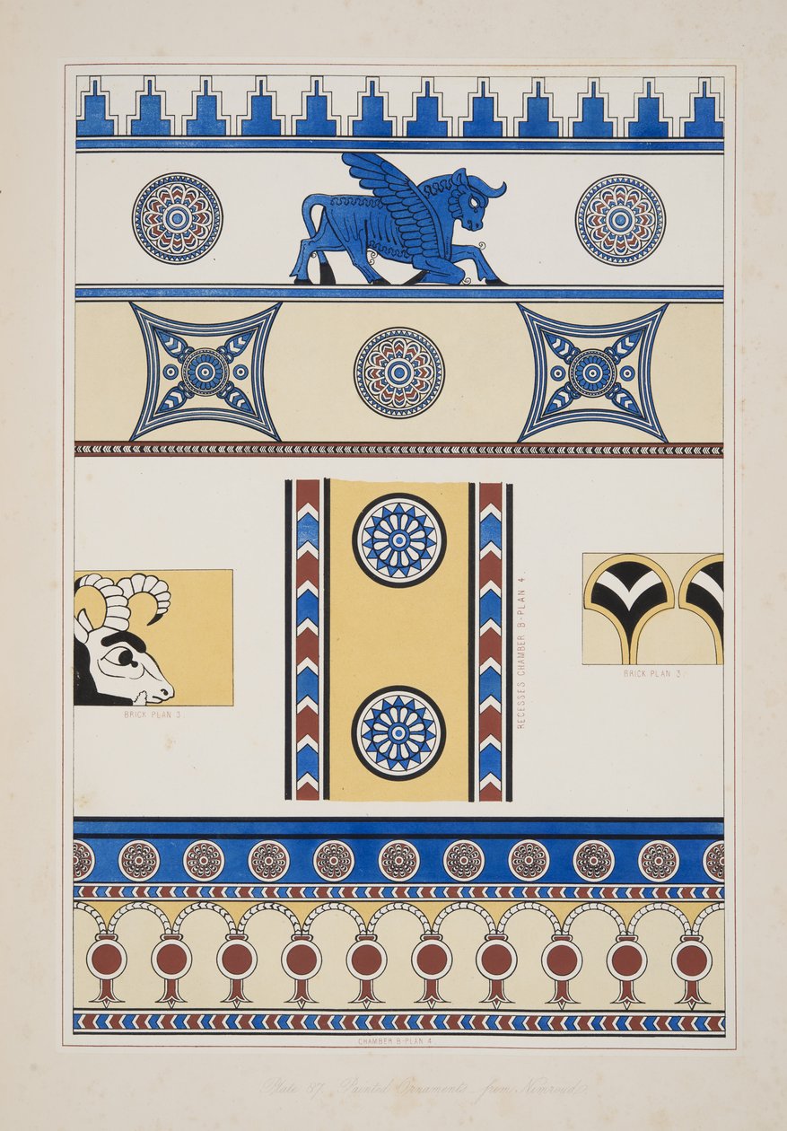 Malowane ozdoby z Nimroud, z Monuments of Niniveh, wyd. 1849 autorstwa Austen Henry Layard