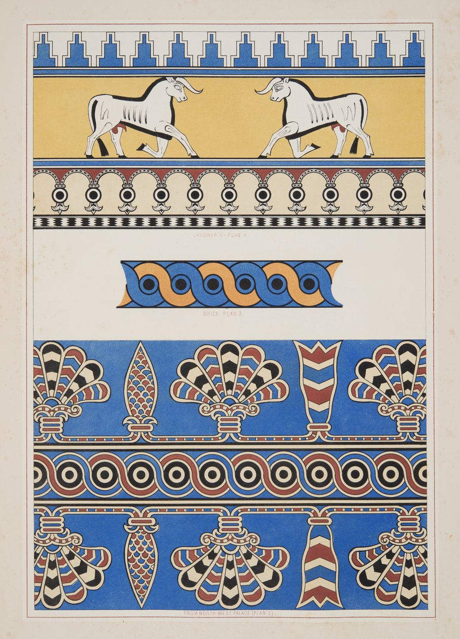 Malowane ozdoby z Nimroud, z Monuments of Niniveh, wyd. 1849 autorstwa Austen Henry Layard