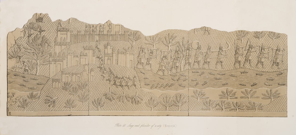Oblężenie i plądrowanie miasta (Kouyunjik), z Monuments of Niniveh, wyd. 1849 autorstwa Austen Henry Layard