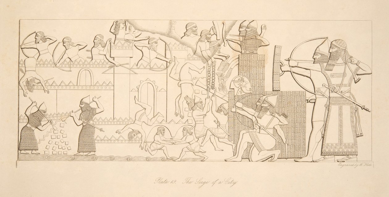 Oblężenie miasta, z Monuments of Niniveh, wyd. 1849 autorstwa Austen Henry Layard