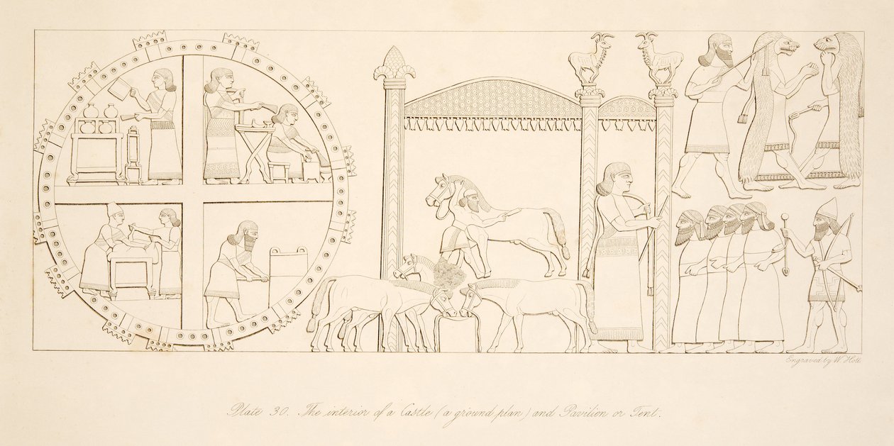 Wnętrze Zamku (w planie) i Pawilonu lub Namiotu, z Zabytków Niniwy, wyd. 1849 autorstwa Austen Henry Layard