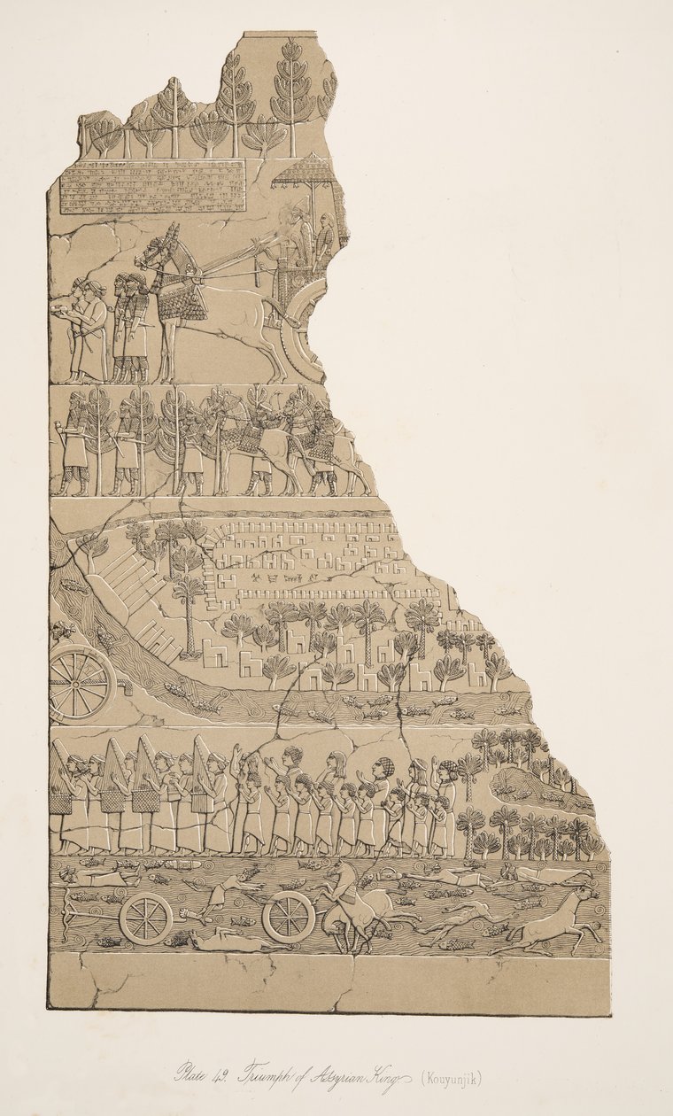 Triumf królów asyryjskich (Kouyunjik), z Monuments of Niniveh, wyd. 1849 autorstwa Austen Henry Layard