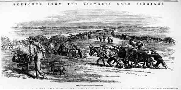 Podróż do wykopalisk, ze szkiców z wykopalisk Victoria Gold (pióro i atrament) autorstwa Australian School