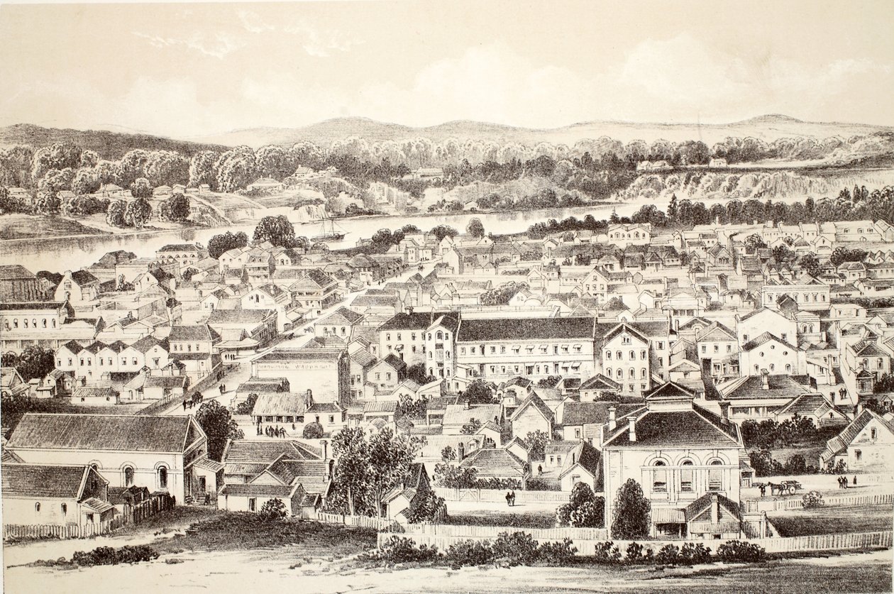 Brisbane, z Historii Australazji autorstwa Davida Blaira, McGrady, Thomsona i Nivena, 1879 autorstwa Australian School