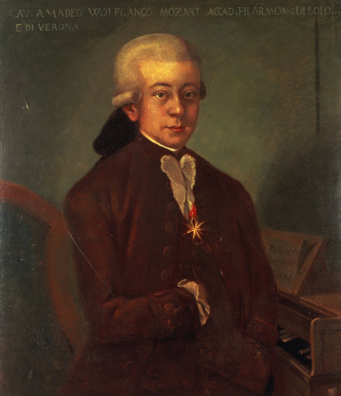Portret Wolfganga Amadeusza Mozarta (1756-91) noszącego Order Złotej Ostrogi, 1777 autorstwa Austrian School