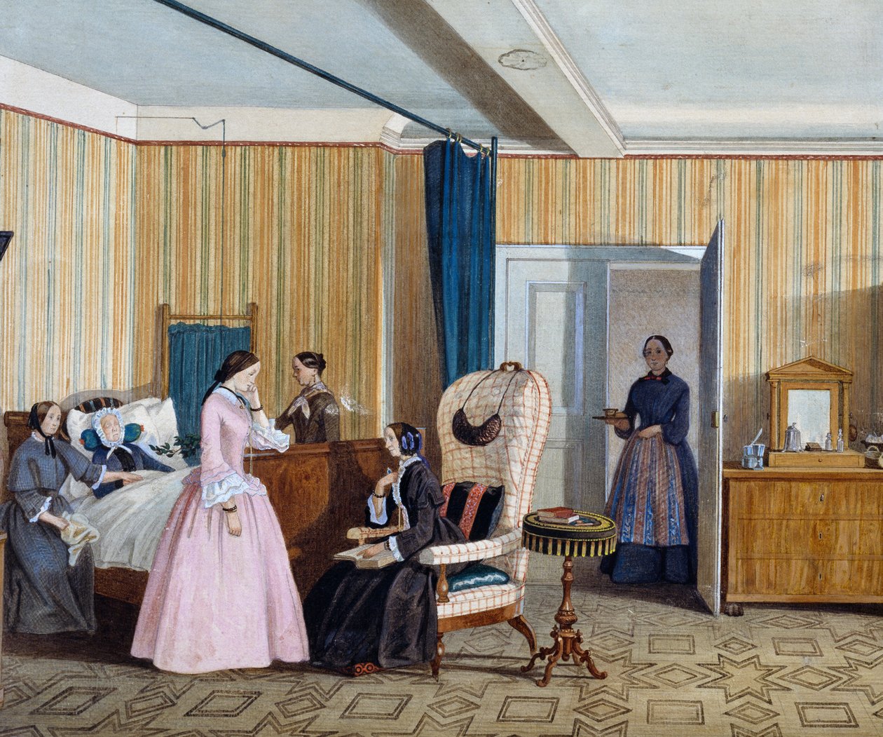Sypialnia w stylu biedermeier, akwarela, Austria autorstwa Austrian School