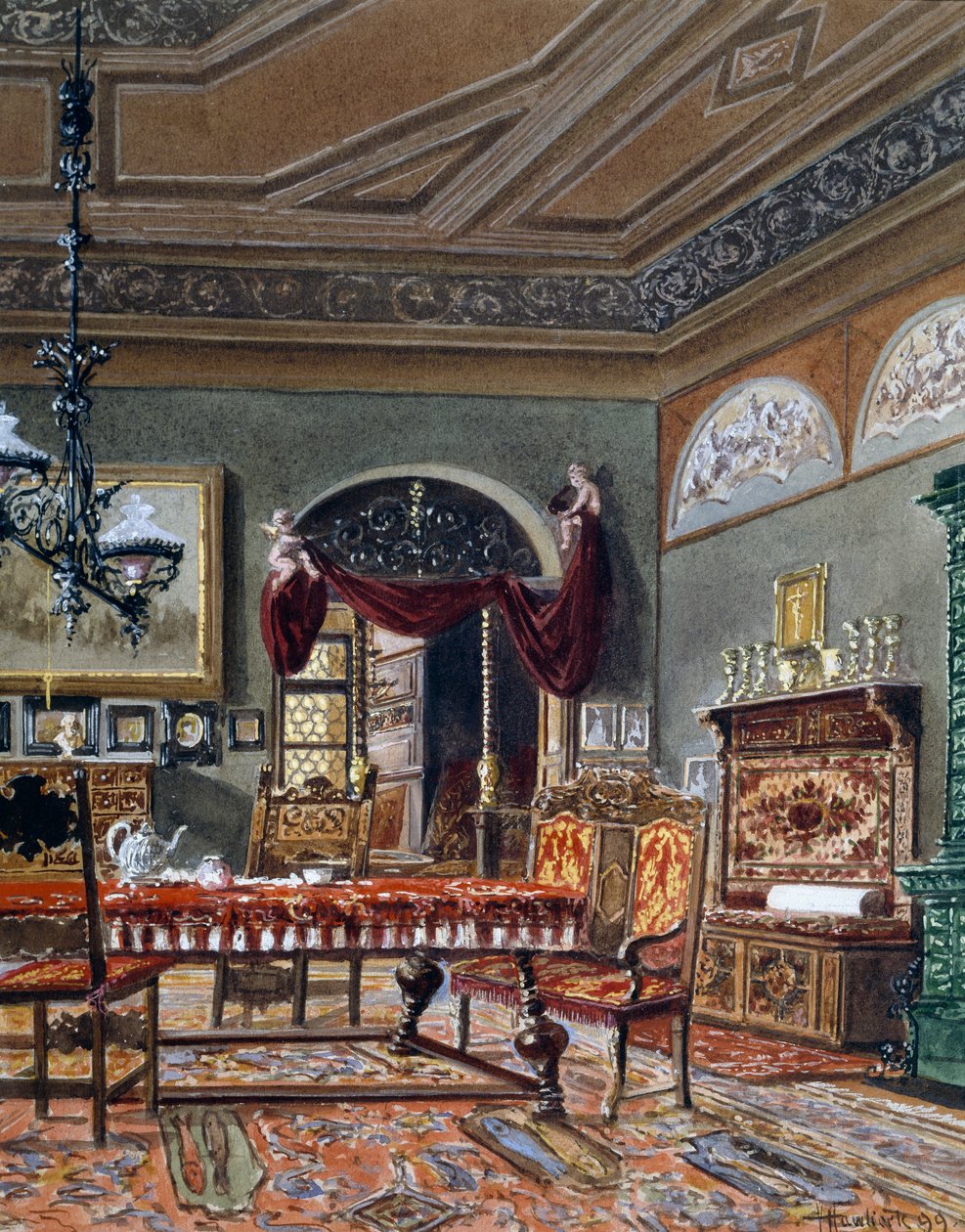 Sala w stylu biedermeier, akwarela, Austria autorstwa Austrian School