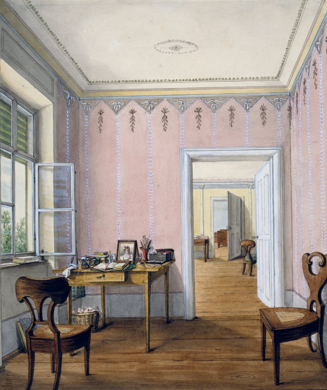 Wnętrze w stylu biedermeier, ok. 1840, akwarela, Austria autorstwa Austrian School