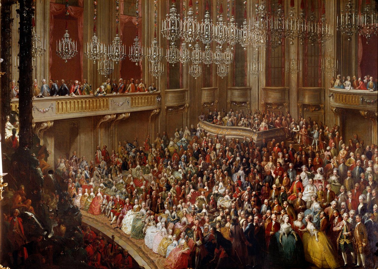 Koncert w Wiedniu w obecności rodziny cesarskiej. Malarstwo szkoły austriackiej z XVIII wieku. Zamek Schönbrunn autorstwa Austrian School