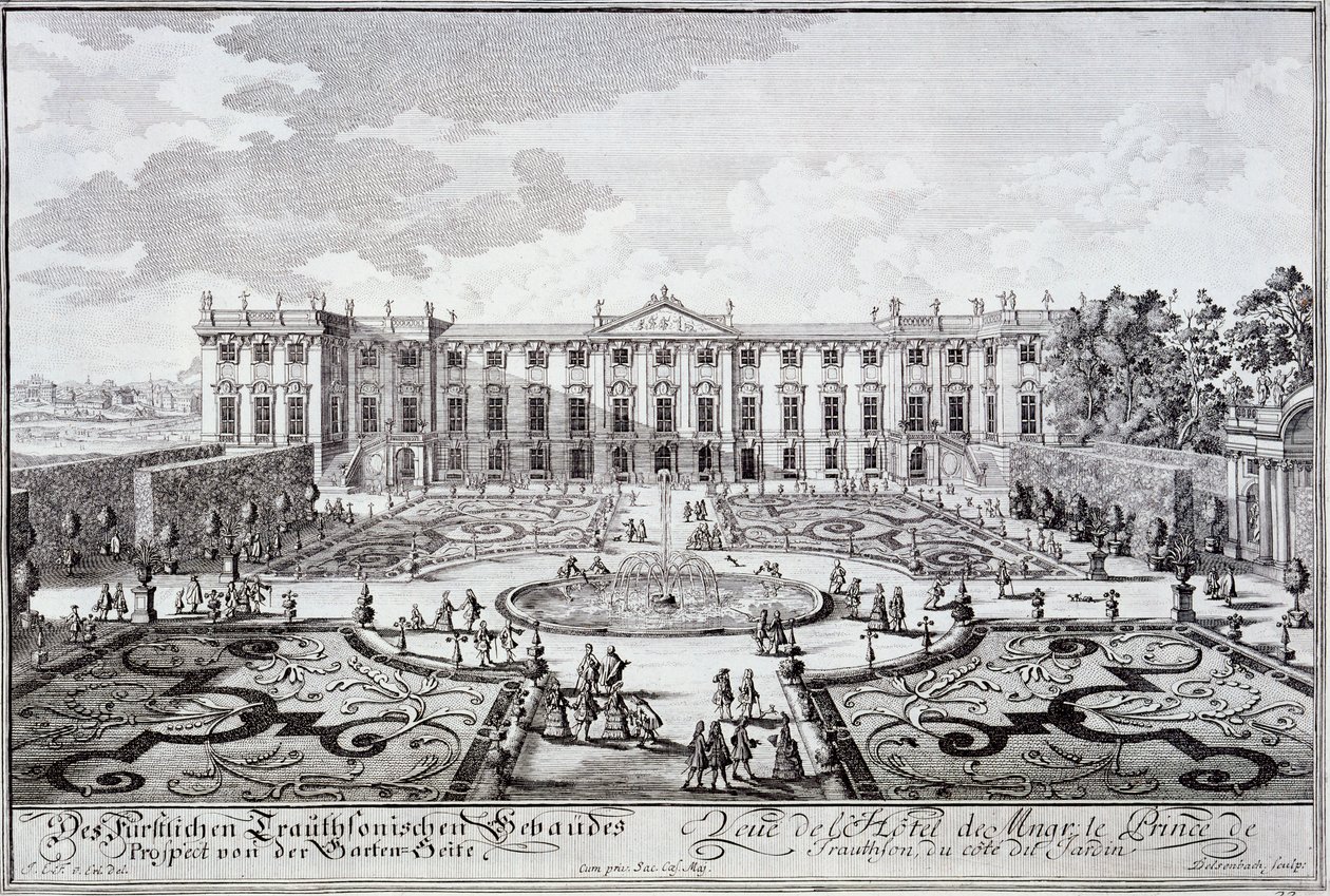 Front ogrodu Pałacu Księcia Trauthsona, Wiedeń ok. 1719 r. autorstwa Austrian School