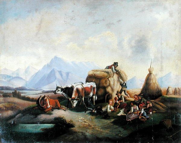 Scena żniw w Austrii, połowa XIX wieku (olej na płótnie) autorstwa Austrian School