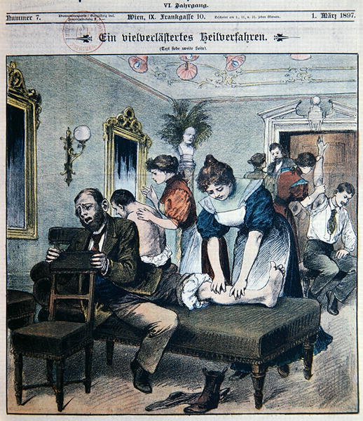 Humorystyczny obraz amerykańskiego salonu masażu autorstwa Austrian School