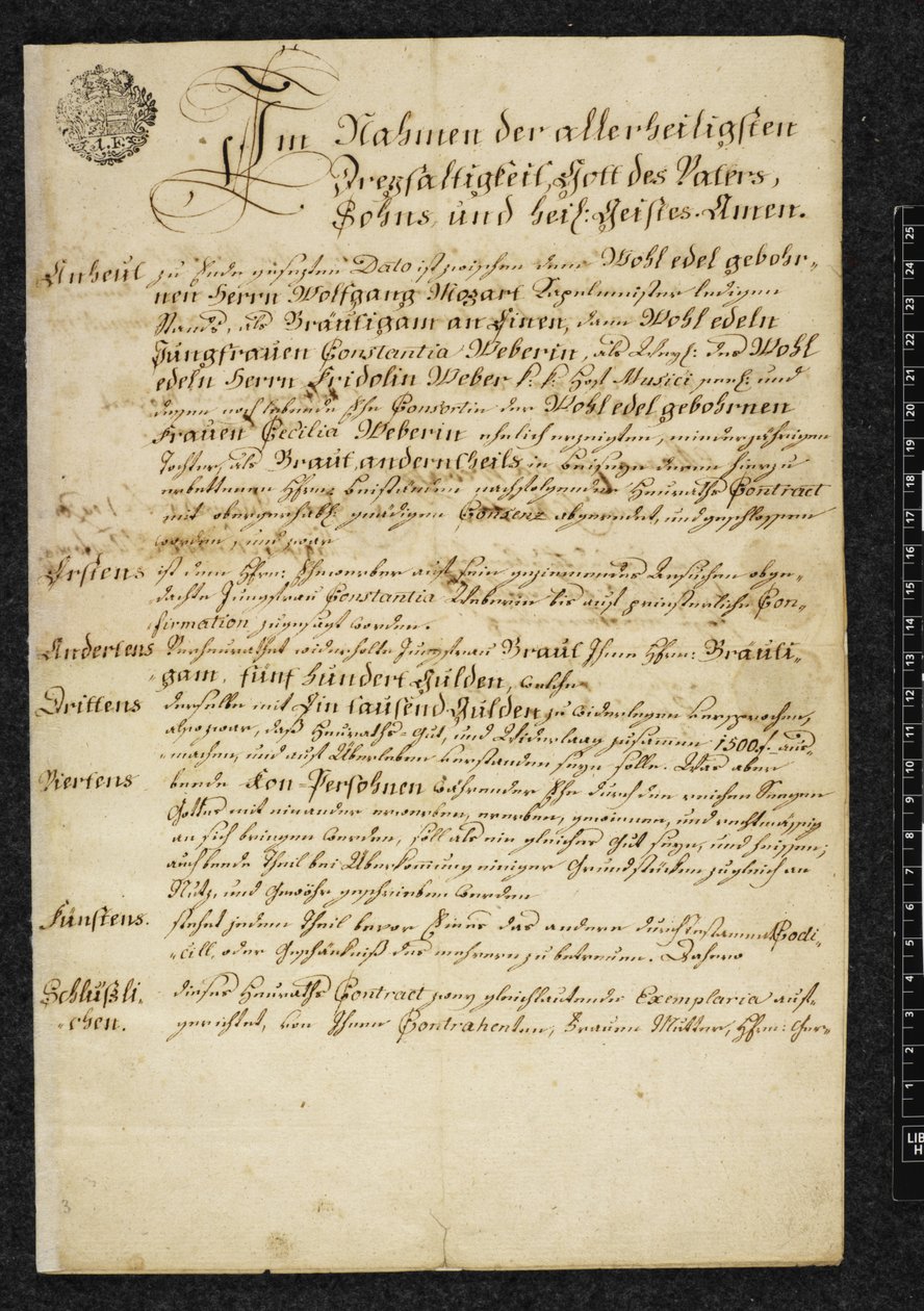 Akt małżeństwa Wolfganga Amadeusza Mozarta i Constanze Weber autorstwa Austrian School