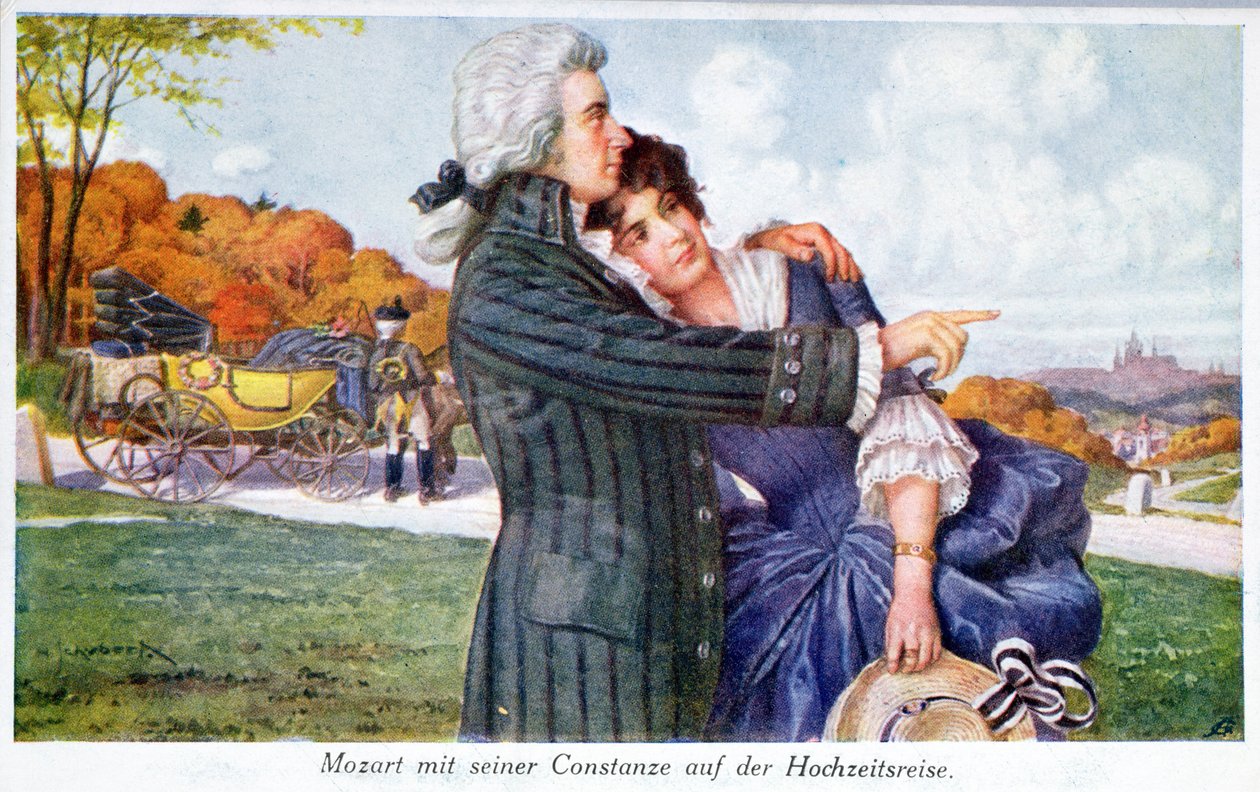 Mozart z żoną Constanze w podróży poślubnej autorstwa Austrian School