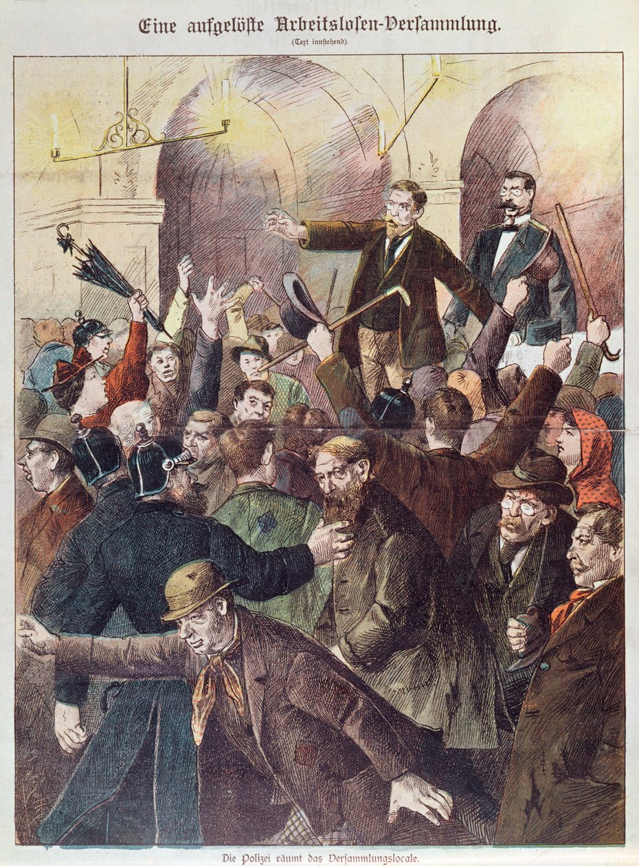 Policja przerywa wiec protestacyjny bezrobotnych robotników, 1897 autorstwa Austrian School