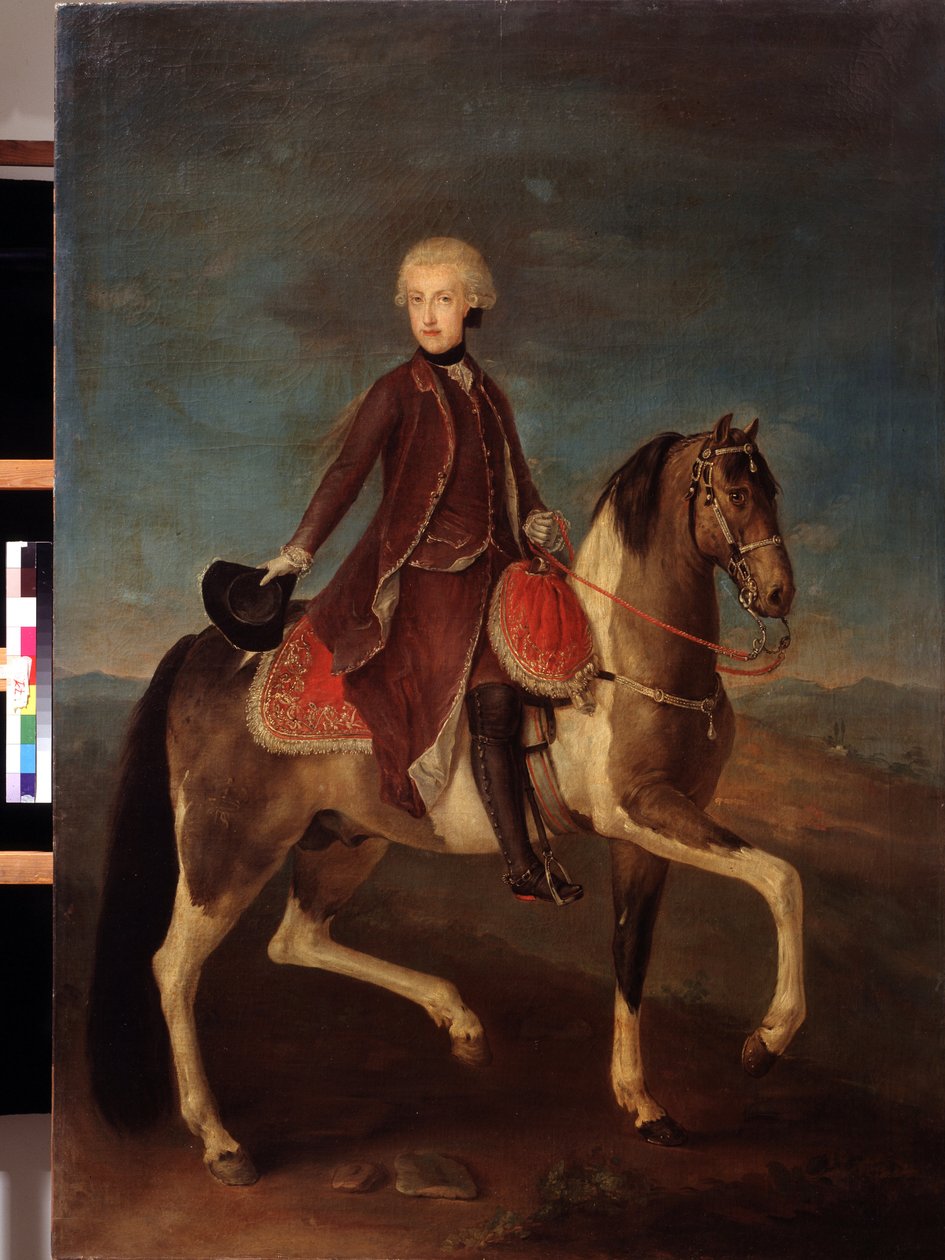 Portret jeździecki cesarzowej Marii Teresy Habsburga z Austrii (1717-1780). Malarstwo szkoły austriackiej w latach 1740-1750 (XVIII w.). Klasyczny styl. Olej na płótnie. Muzeum Puszkina w Moskwie. autorstwa Austrian School