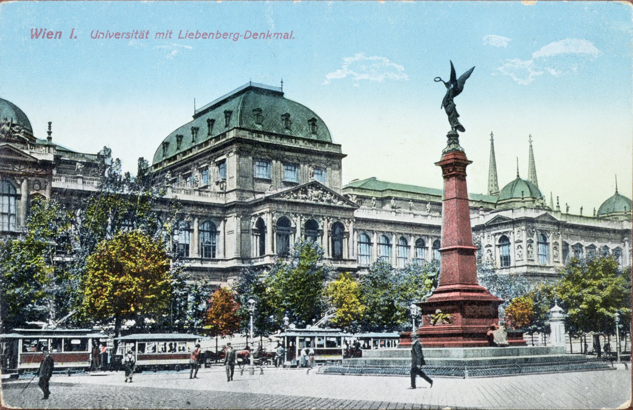 Pocztówka przedstawiająca Uniwersytet Wiedeński i pomnik Liebenberga, ok. 1915 autorstwa Austrian School
