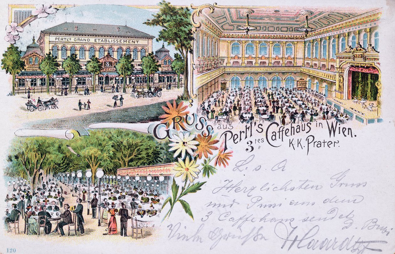 Pocztówka z kawiarni Pertls na Praterze, Wiedeń, 1901 autorstwa Austrian School